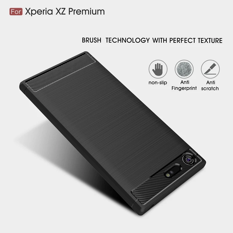 UPaitou For Sony Xperia XZ Premium Case Carbon Fiber Scratch Resistant Soft TPU Back Cover for Dual |