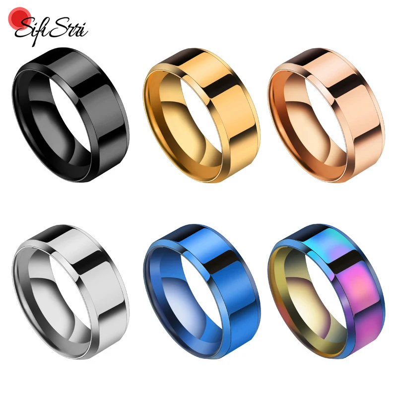 Кольца Sifisrri из нержавеющей стали в минималистичном стиле, полированные обручальные кольца черного, радужного и синего цвета в вечерние ле д...