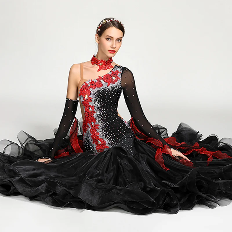 

Sexy Ballroom Dance Competition Dresses Women Rhinestone Standard Dance Waltz Tango Foxtrot Rumba Performance Clothing DC3564