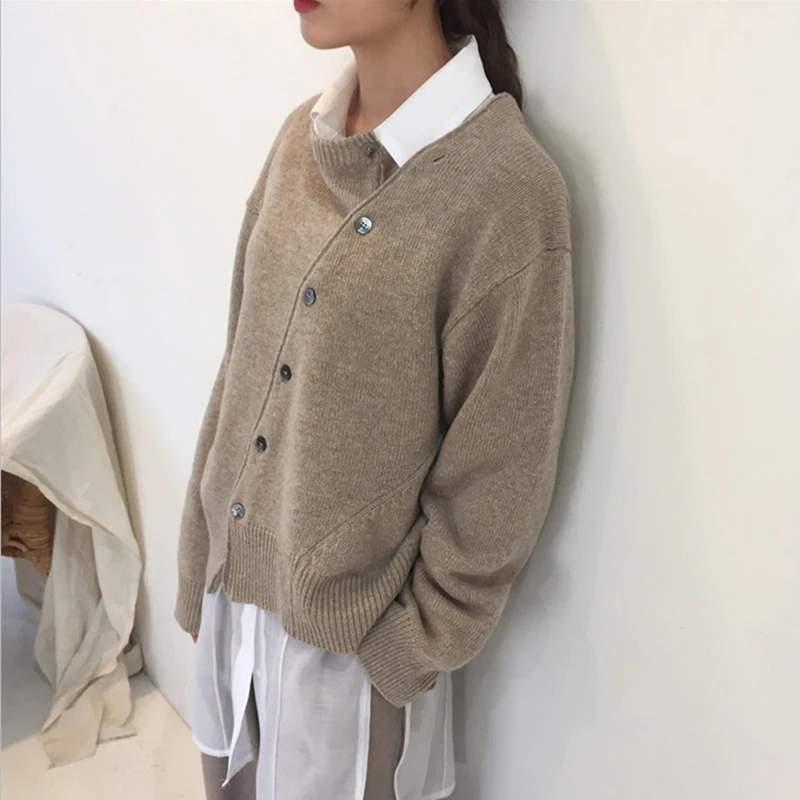 

Green Cardigan Women Sweater Irregular Knitted 2021 Fall Clothes Gray Casual Vintage Top Long Sleeve Zipper Fashion New