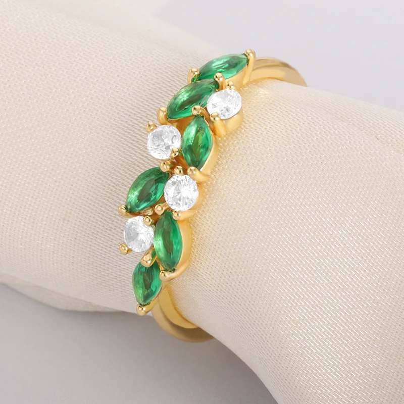 

Boho Fine Flower Green Zircon Ring For Women Girl Minimalism Trend Leaves Rings Vacation Accessories Korean Elegance Jewelry bff