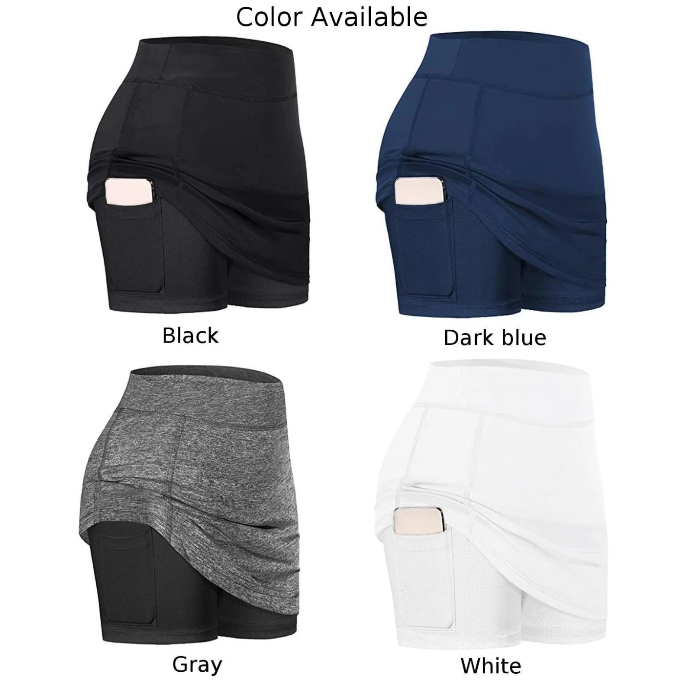 

Women Athletic Running Tennis Elastic Skorts Skirts Inner Shorts With Pockets Fake Two-piece Bird-eye Culottes Leggings Fitness