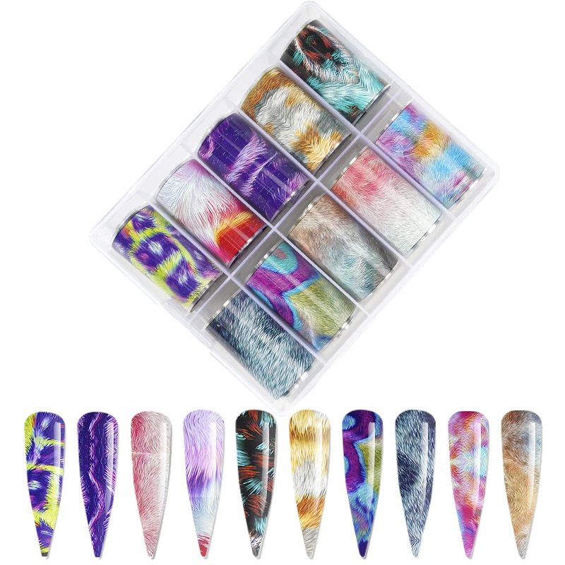 

10Pcs 100X4cm Nail art Foil 2021 NEW decals 10Pcs Box set Fur/Camouflage Nail Transfers, Nail Designs, Art Nails, Transfer Foils