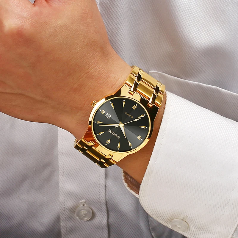 WWOOR мужские часы с бриллиантами роскошные золотые наручные для мужчин кварцевые
