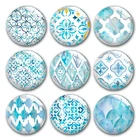 Стеклянные кабошоны ручной работы с голубыми акварельными геометрическими узорами, с плоским основанием, для самостоятельного изготовления ювелирных изделий, фурнитура для аксессуаров