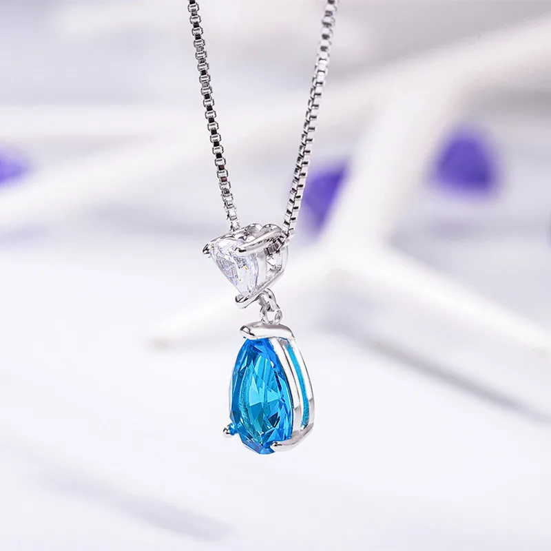 925 Серебряное колье настоящий голубой топаз Сапфир Подвеска роскошный камень в
