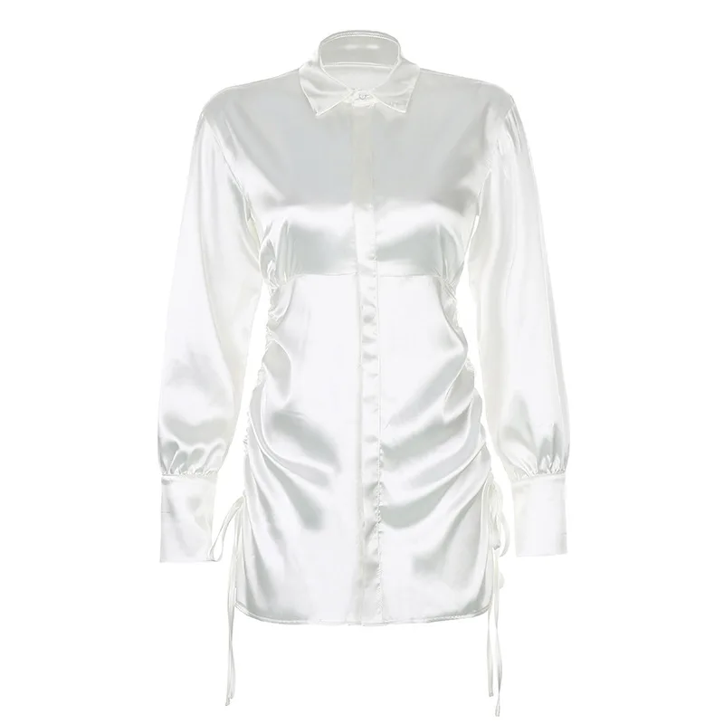 

Woman Sexy Shirt Dress 2021 Spring Summer Fashion Female Robe Solid Single-breasted Lapel Long Sleeve Party Mini Dresses Vestido