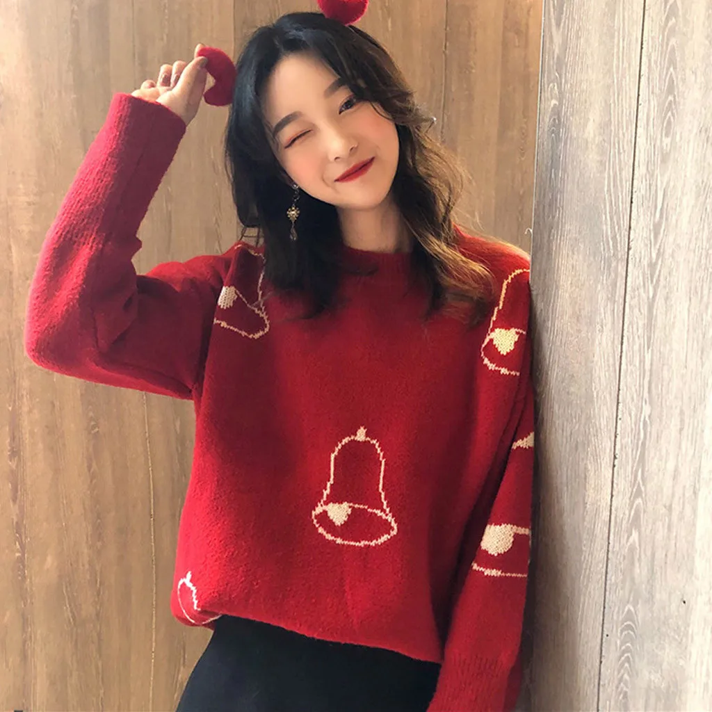Christmas Women Sweater Santa Claus Reindeer Printed O-neck Long Sleeve Women Pullovers Winter Jumpers Knitwear Sweater