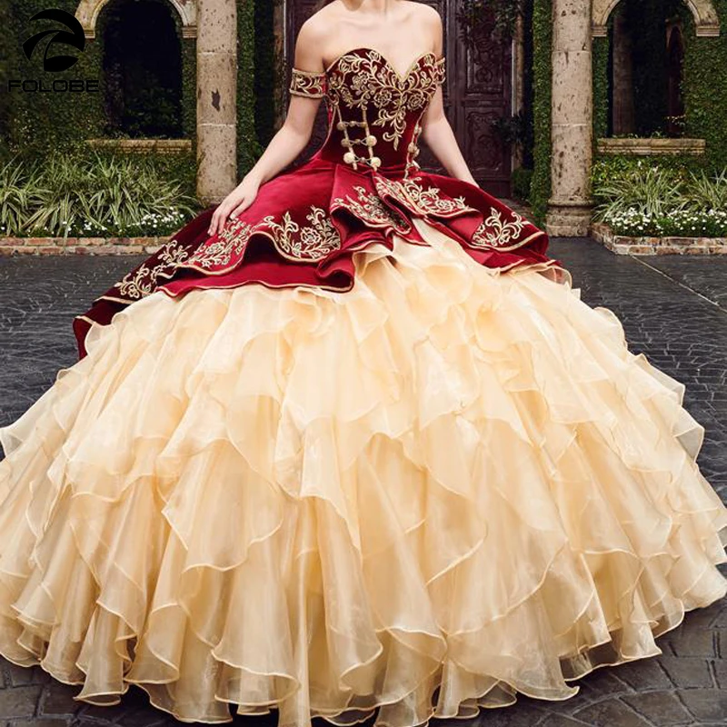 

Sweetheart Burgundy Ball Gown Quinceanera Dresses With Embroidery Tiered Skirts Lace Up Vestido De Festa Sweet 16 Dress