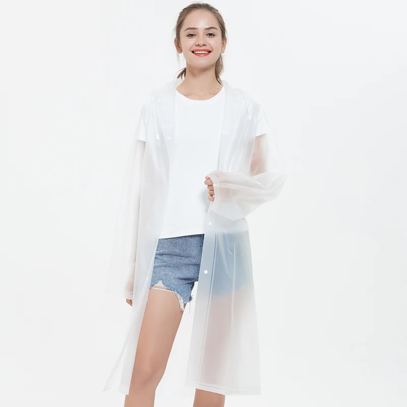 2021 EVA Белый Модный водонепроницаемый длинный дождевик с капюшоном для взрослых