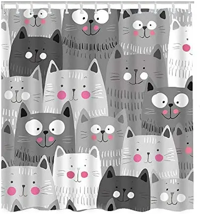 Занавеска для душа с изображением кошки занавеска милого мультяшного животного