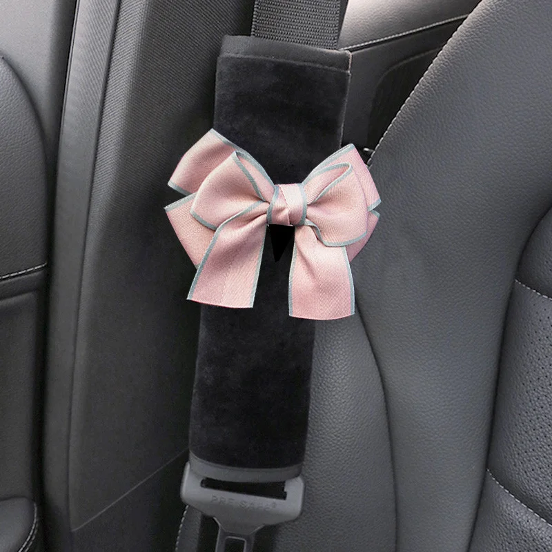 

1PC Bowknot Car Safety Seat Belt Cover Soft Plush Shoulder Strap Breathable Pad Seatbelts Protective Auto Interior Decoration