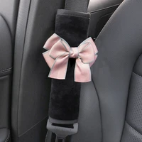 1pc bowknot car safety seat belt cover soft plush shoulder strap breathable pad seatbelts protective auto interior decoration