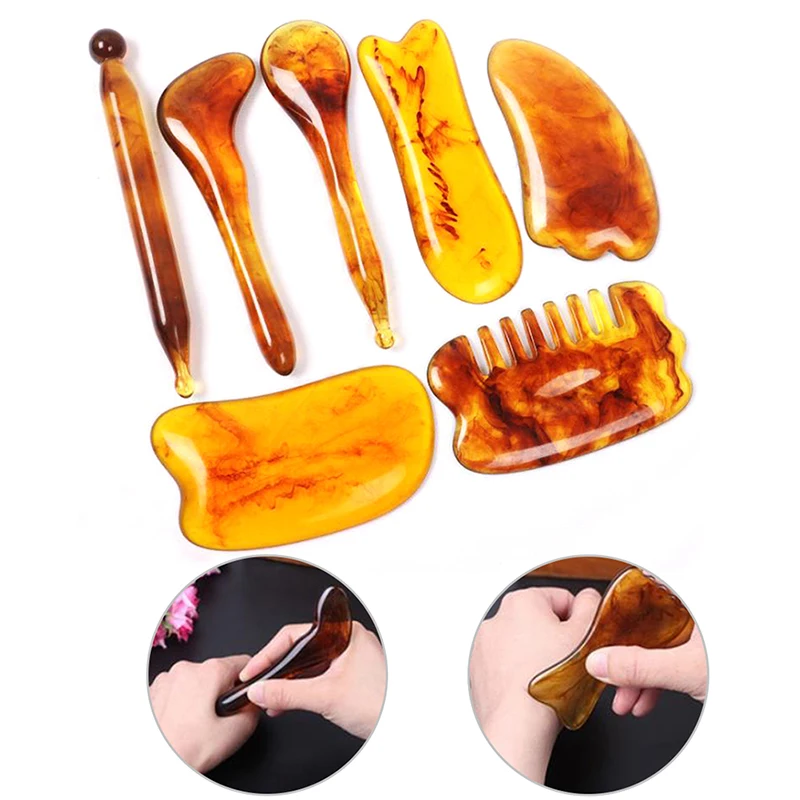 1PCS Natural Resin Beeswax Amber Guasha Scraper Face Neck Back Body Massage Scraping Tool SPA Therapy Body Massage Board