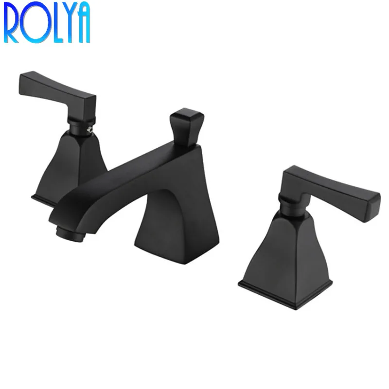 Роскошный Золотой Widspread Ванная раковина кран черный на бортике 8 дюймов