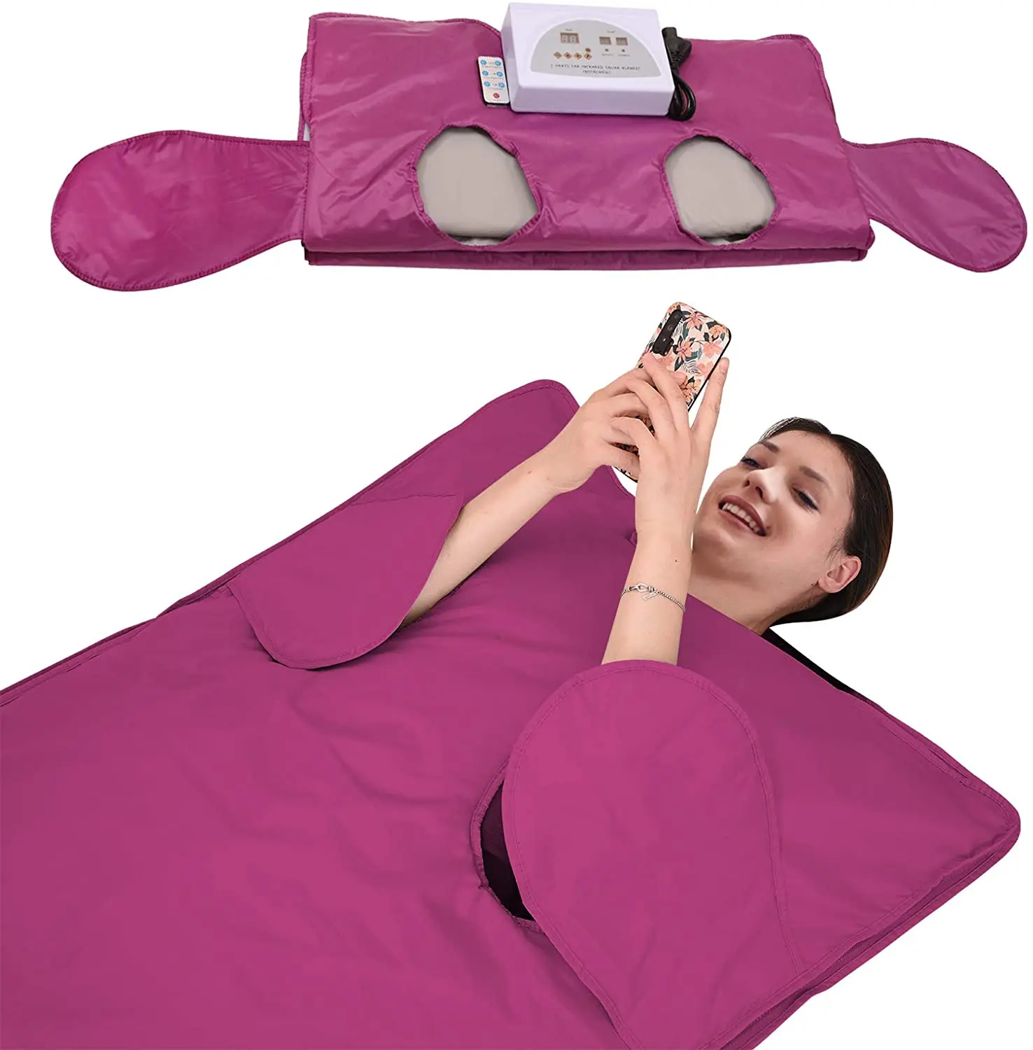 

Far Infrared Sauna Blanket 2 Zone Weight Loss Detox Therapy FIR Sauna Blanket for Body Shape Slimming Fitness for Women Man