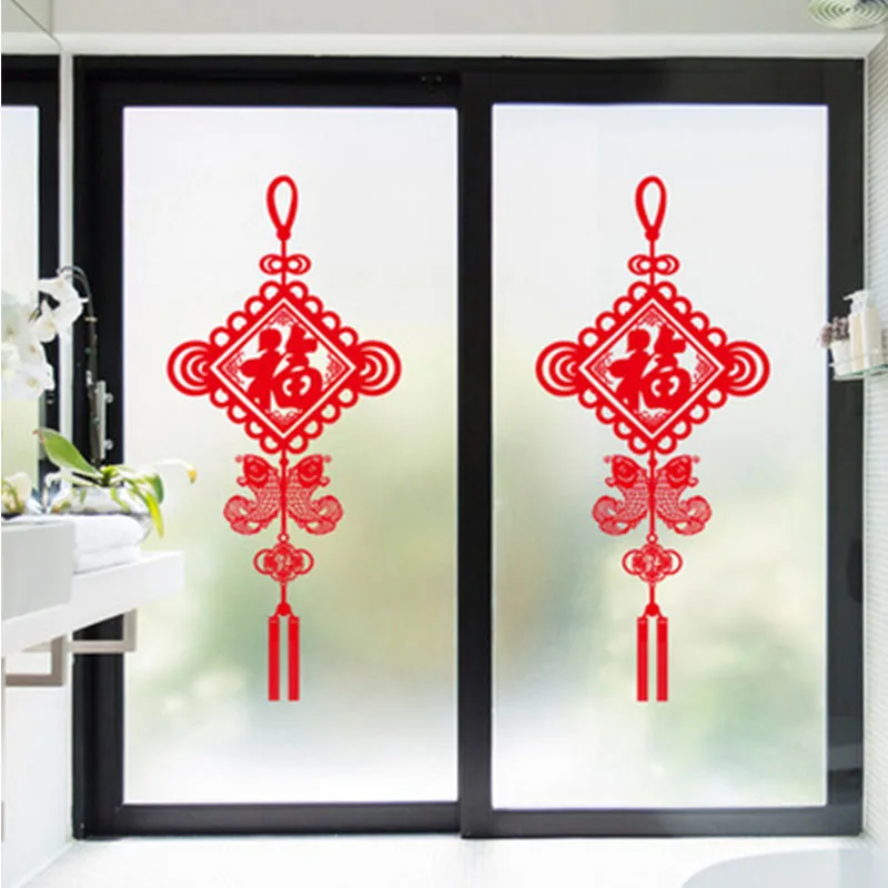

Chinese New Year Blessing Window Stickers Window Glass Background Decorative Wall Stickers Colorful Wall Stickers