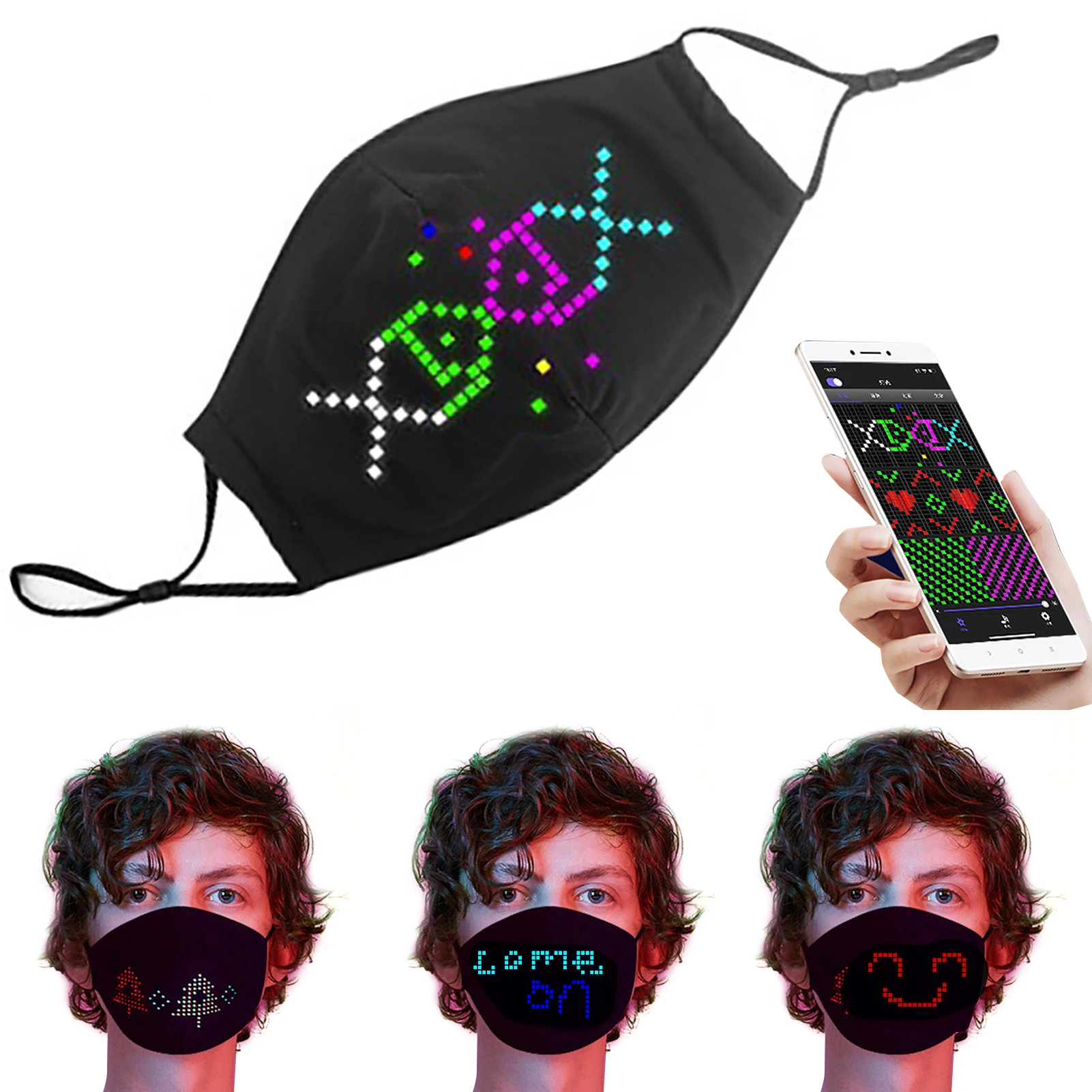 Led Party Masks Wireless BT App Control DIY Face Mask USB Rechargeble Halloween for Raves Festivals | Дом и сад