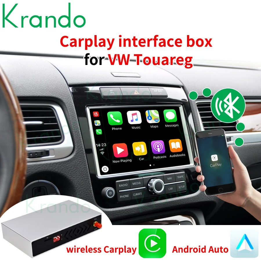

Krando беспроводной блок автоматического интерфейса Apple CarPlay Android для VW Volkswagen Touareg 2010-2019 BT Siri обновленная модификация управления