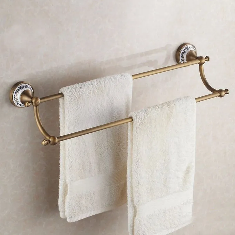 Double Towel Bar Набор аксессуаров для ванной комнаты из античной латунной керамической основы, крючок для халата, держатель для бумаги, держатель для полотенец, мыльница, набор аксессуаров для ванной комнаты Kxz007 - Цвет: Double Towel Bar