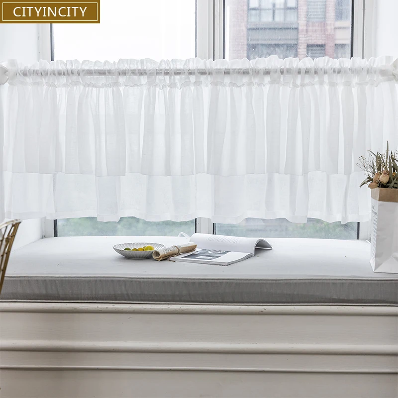 Двухслойная занавеска CITYINCITY для кухни белая полупрозрачная прозрачная Тюлевая