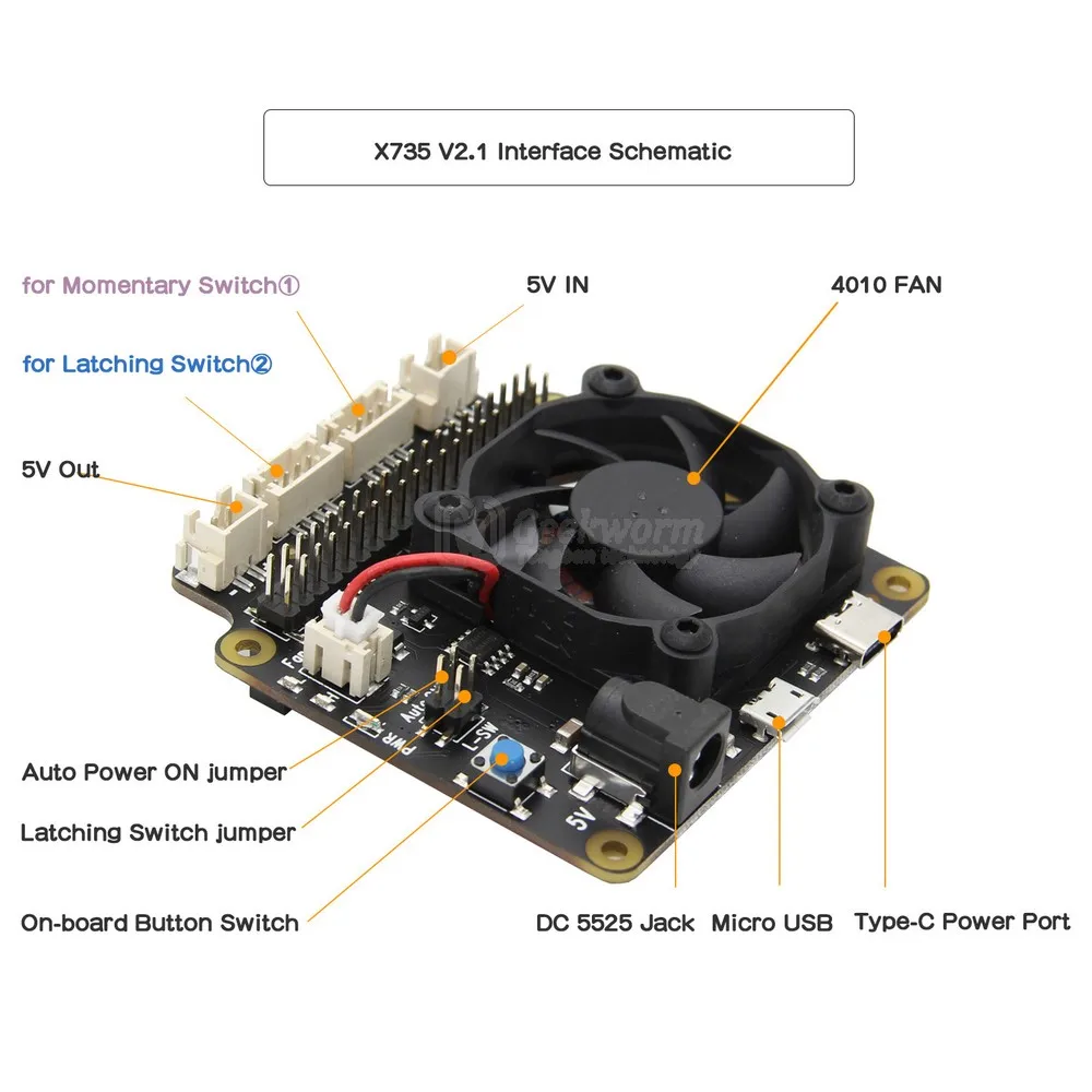 Raspberry Pi X828 2.5" SATA HDD/SSD Storage Expansion Board+X735 Power Management Board+Matel Case+Power Supply for 4 Model B |
