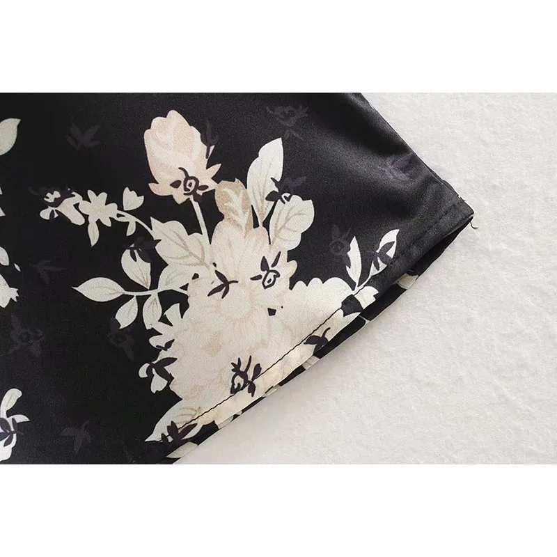 za 2019 women dress v-neck floral print midi black elegant vestidos fashion chic a-line vestido mujer | Женская одежда
