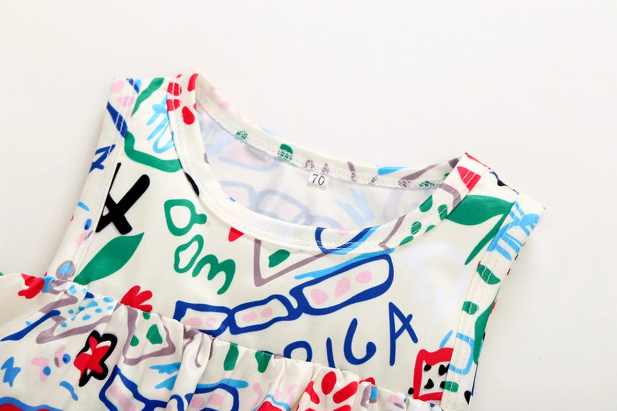

Graffiti Dress Vest Skirt 1-3Y Summer New Baby Dress Baby Girls Strap Dresses Cotton Children Fashion Soft Clothing