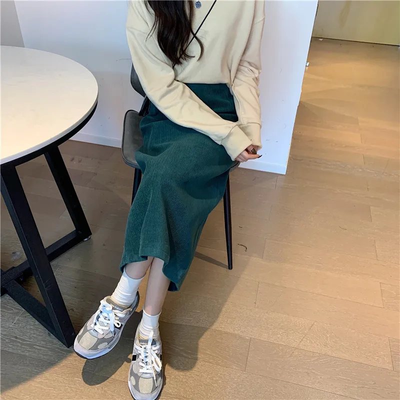 Женская Вельветовая юбка до щиколотки однотонная прямая с высокой талией