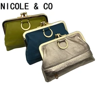 nicole co genuine leather coin purse womens sheepskin change purse metal hasp closure card holder wallet zipper small bag