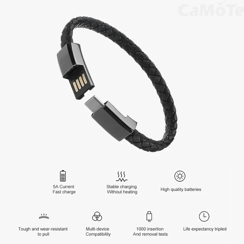 Зарядный кабель Type C с кожаным ремешком USB для зарядки и передачи данных шнур IPhone