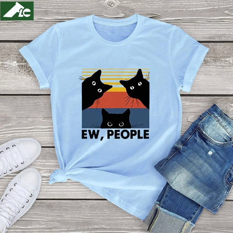 

FLC Brand Cute Cat T Shirt For Women Cotton Cat Lovers Gift Kawaii Cat Women Clothing Summer Limitied Edition Unisex Tees tops