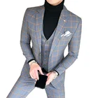 Мужской костюм из трех предметов, приталенный красивый английский Молодежный повседневный костюм из трех предметов в Корейском стиле, мужской костюм из 3 предметов