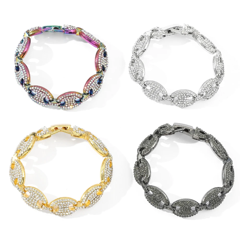 Hip hop Cuba Chain Bracelet Women Men AAA Rhinestone Iced Out Coffee Beans Chains Streetwear Bracelet Party Charms for Friends