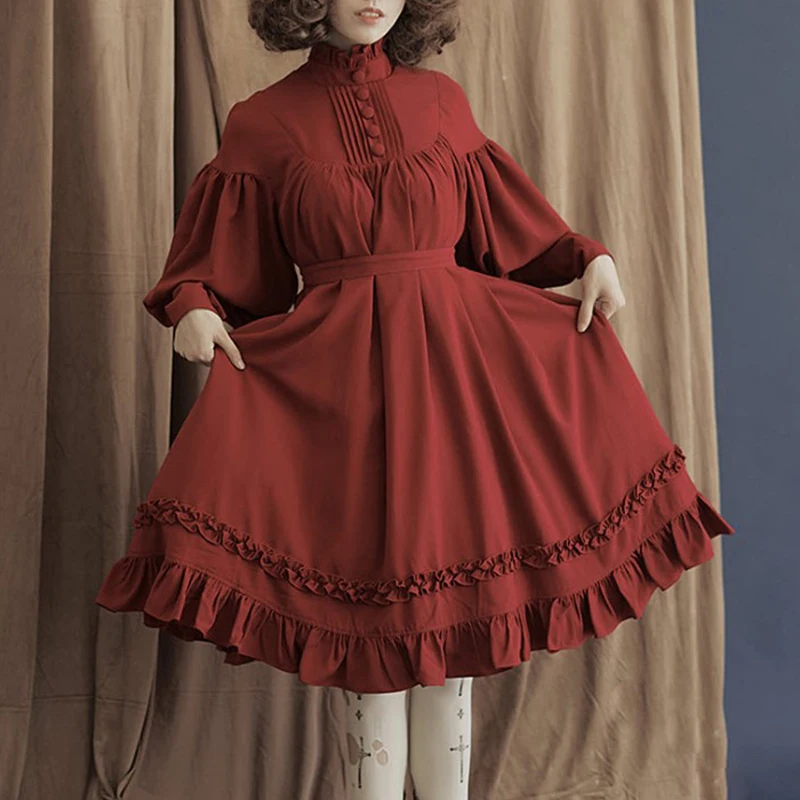 

NEEDBO Dress Women Autumn Winter Elegint Lolita Gothic Vintage Sexy Ruffles Princess Dresses Evening Party Dress Cosplay Vestido