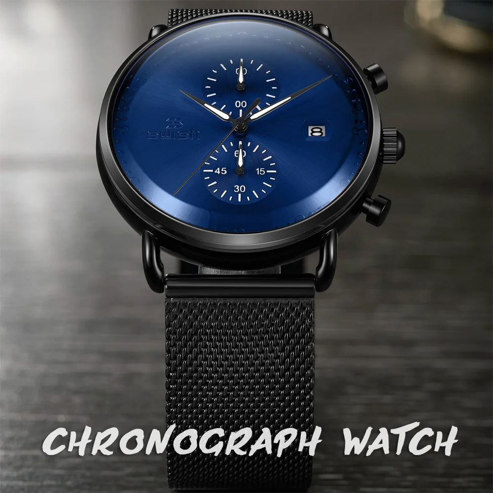 

Часы наручные мужские с хронографом, роскошные дизайнерские деловые водонепроницаемые спортивные, с гравировкой даты