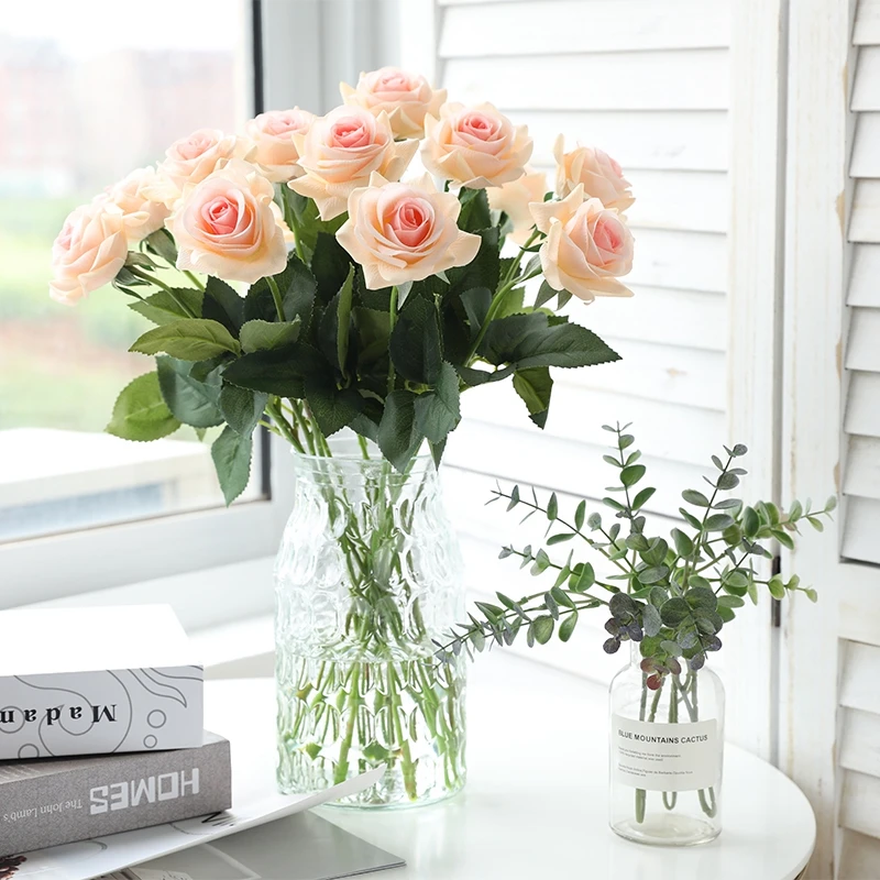 11 головок настоящие латексные цветы искусственные розы букет Флорес для