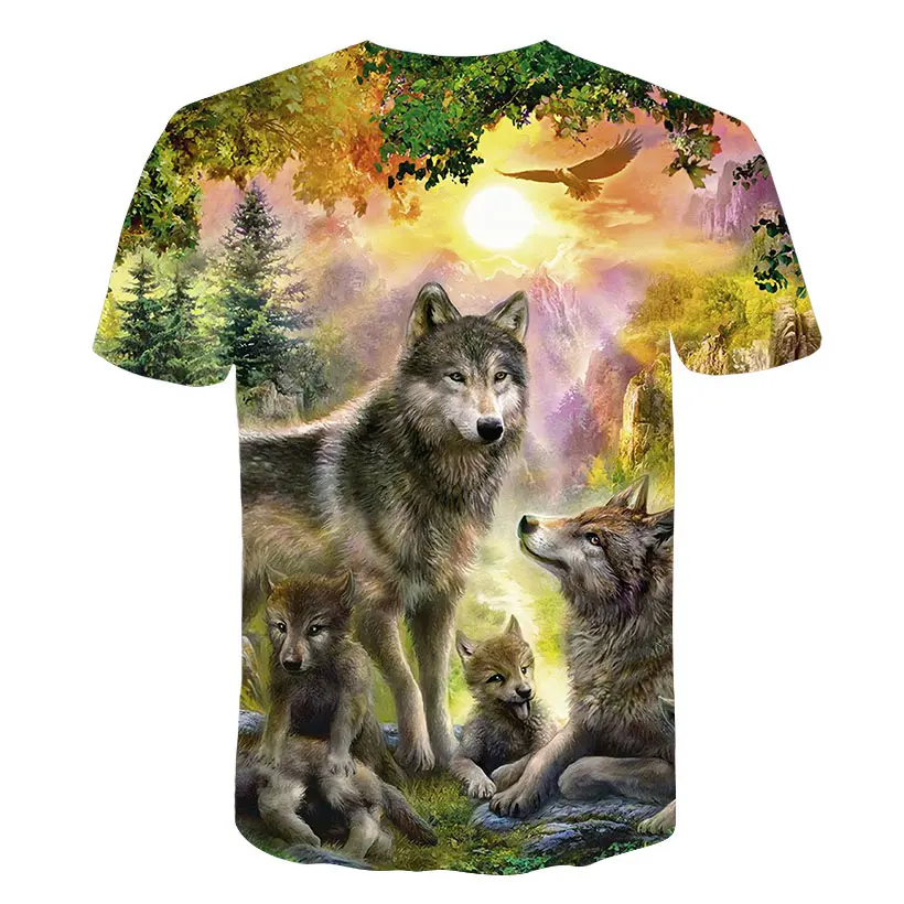 

Newest O-neck style Harajuku Short Sleeve T-shirt 2021 Fashion Men Casual Tops tee Mens fashion Wolf series 3D Print Tops
