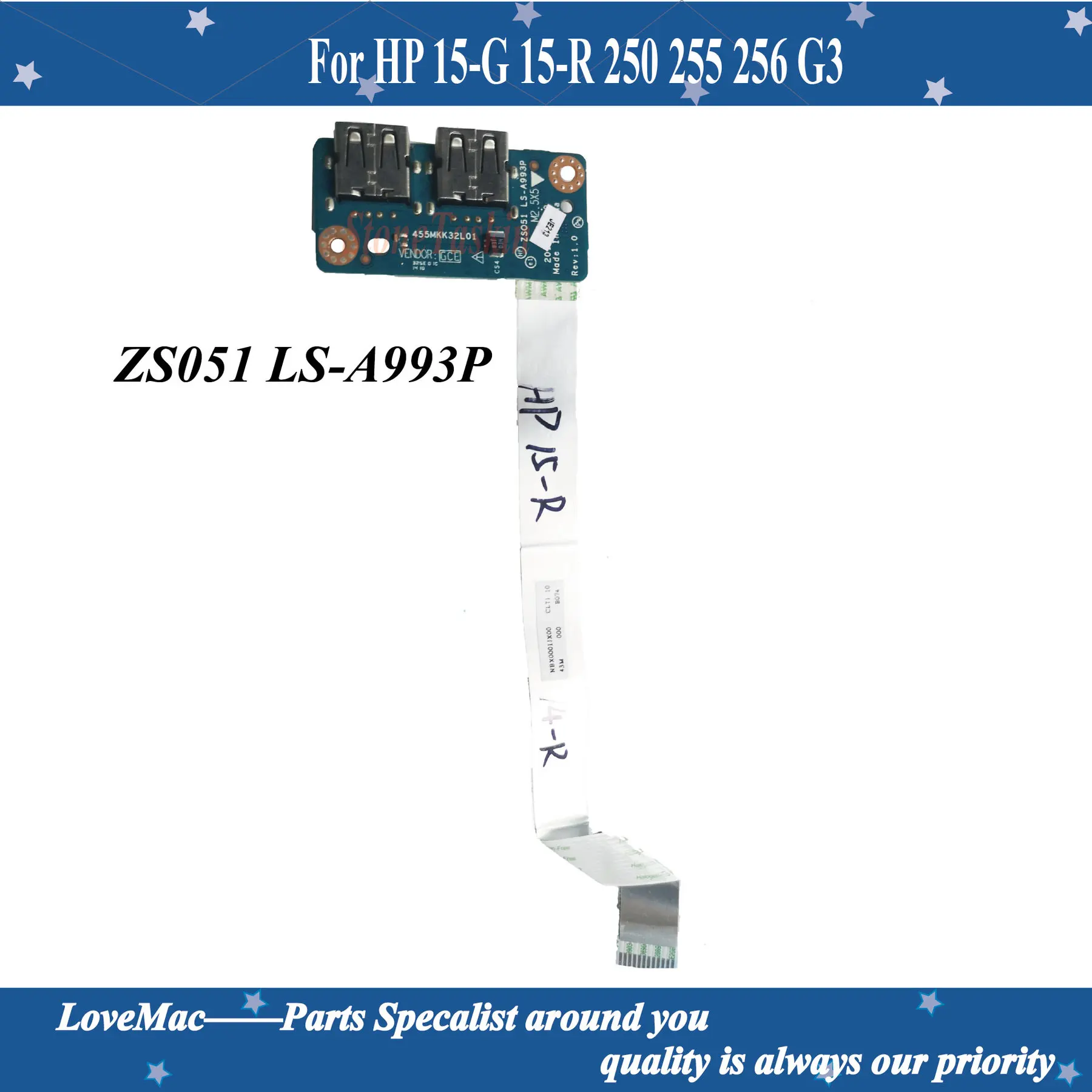 

Original USB PCBA Board For HP 15-G 15-R 250 255 256 G3 ZS051 LS-A993P