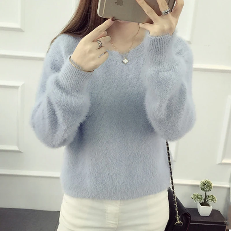 2019 New Mohair Women Autumn Winter Sweater O-neck Knitted Short Ladies Pull Femme Pullover 6 Colors High Quality | Женская одежда