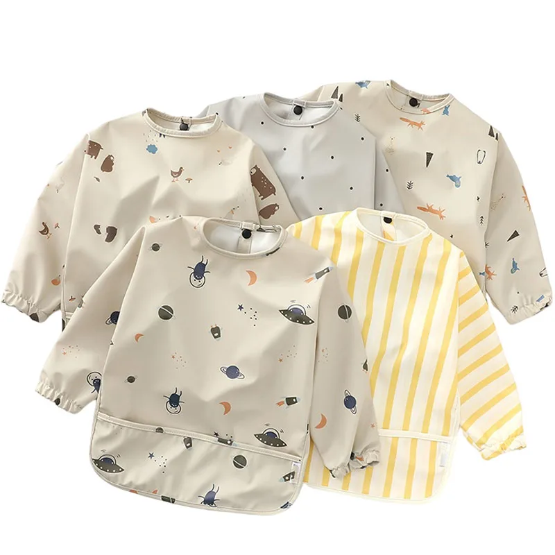 

Детский Слюнявчик с длинными рукавами, с обратной стороной, с защитой от грязи, Детский водонепроницаемый слюнявчик из полиуретана в Корейс...