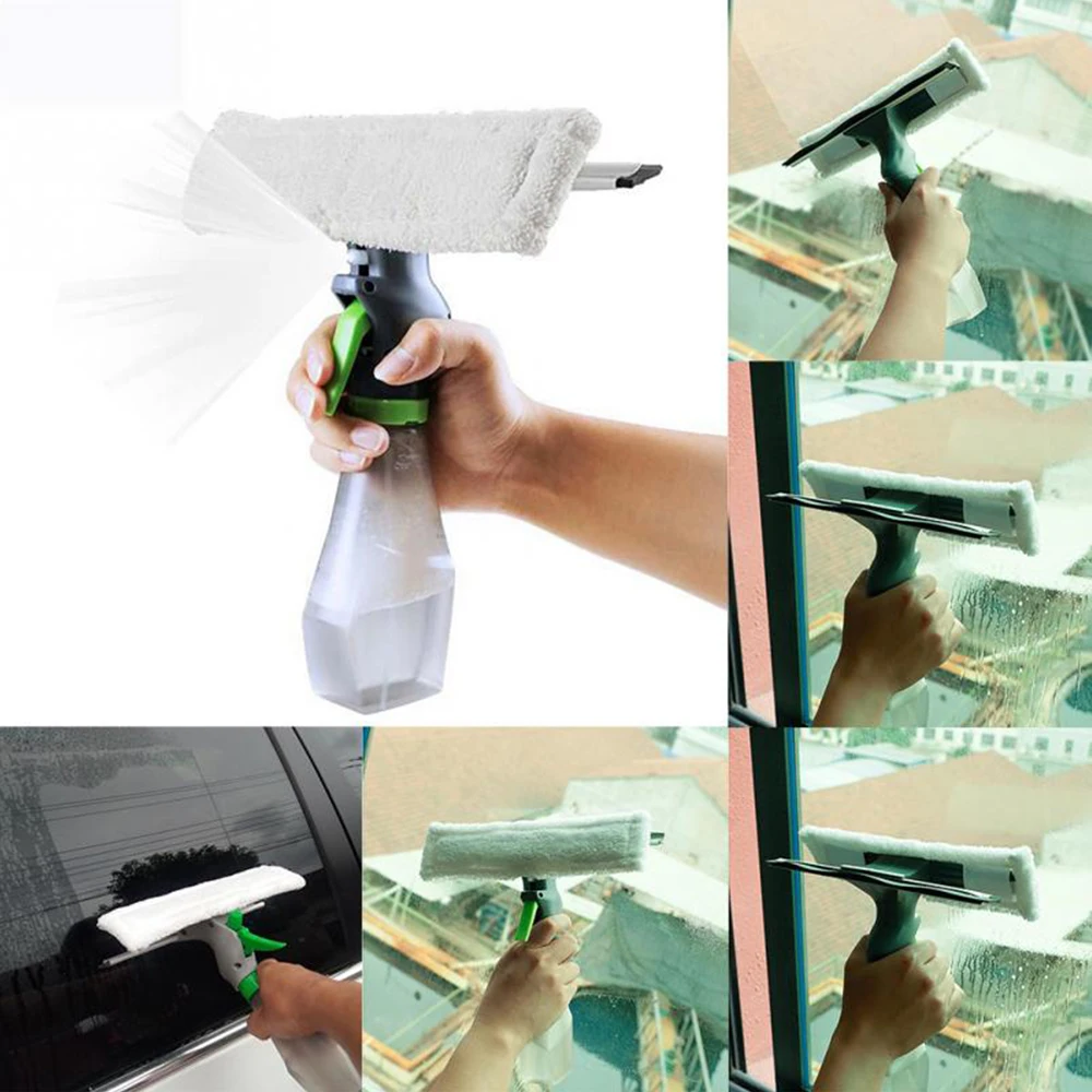 

3 in 1 Car Glass Clean Brush Window Cleaner Spray Dry Scraper Features Atomizing Nozzle Bottle Wiper Microfibre Cloth Pad Kit
