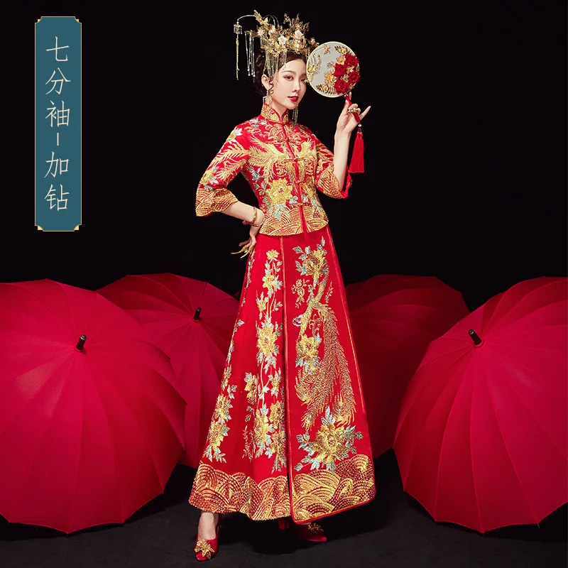 Свадебное платье в китайском стиле свадебное с Фениксом китайская новая