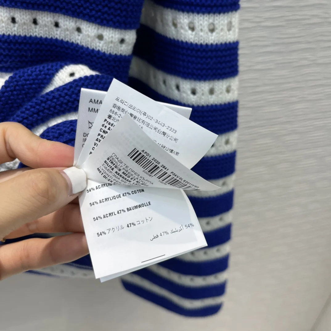 

White Blue Striped Knitted Cardigan Sweater Women High-end Brand Top Quality Lapel Hollow Out Cardigan Sweaters Lady Autumn 2021