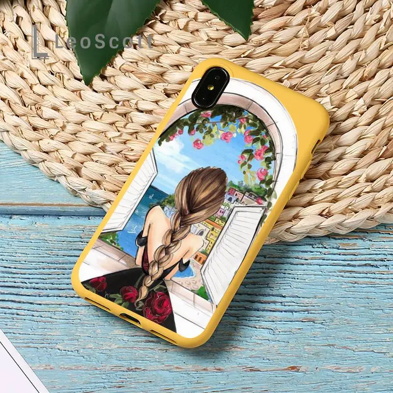 

Merry Christmas Brown Hair Girl Phone Case Candy Color for iPhone 11 12 mini pro XS MAX 8 7 6 6S Plus X SE 2020 XR