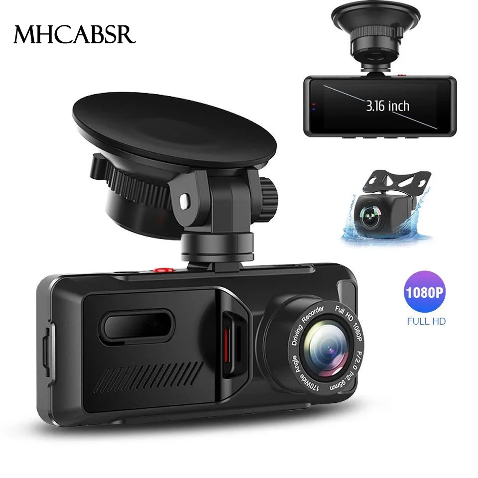 Dual Dash Cam 1080P Front and Rear Dash Camera for Cars Parking Emergency Security Monitoring Motion Detection 3.16'' IPS Screen