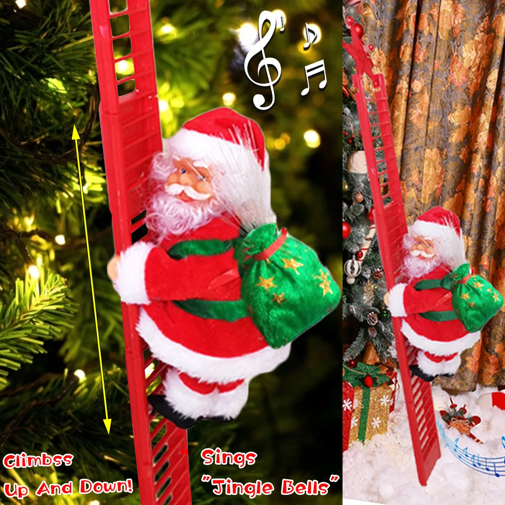 

Santa Climbing Ladder Electric Christmas Plush Doll Toy Hanging Ornament Tree Indoor Outdoor Christmas Holiday Home Decor