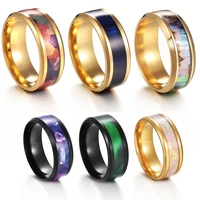luxury gold color fashion stainless steel ring shell pattern rings wedding party for men women male jewelry birthday gift