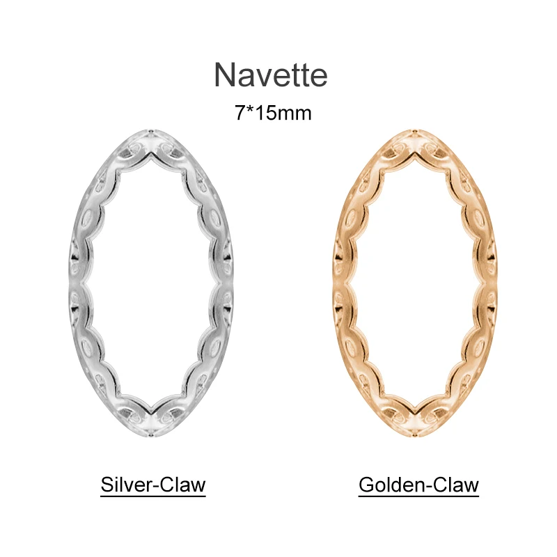 Navette 7x15mm Отлично подходит все фигуры и размер пустой золотой и серебряный коготь для кристаллов Стразы Камни Diy ремесло в свадебное платье, одежда сшить - Цвет: Navette 7x15mm