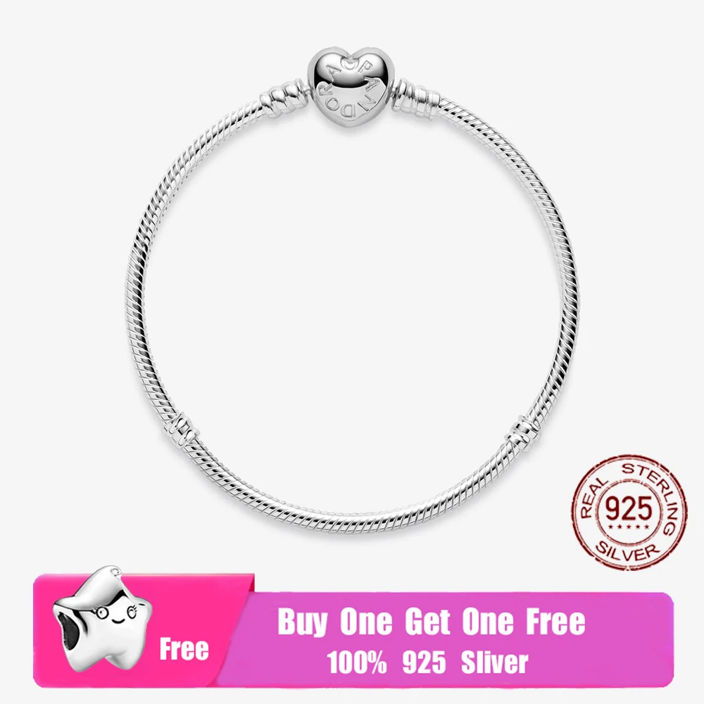 

2021 Hot Sale 925 Sterling Silver Fashion Moments Heart Clasp Bangle Fit Original Sliver Charm Beads For Women DIY Jewelry Gift